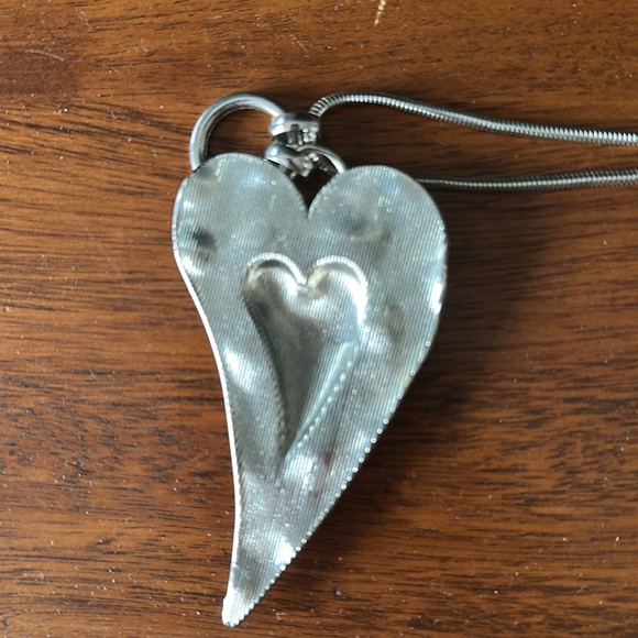 Long Statement Heart Silver Tone Pendant - Picture 5 of 5